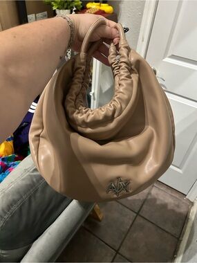 Armani Exchange Taupe Ruched-Handle Shoulder Bag